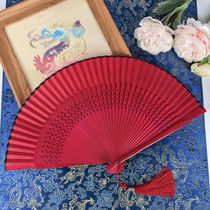 Abanico Plegable Estilo Chino Rojo, Fácil de Abrir y Cerrar, Abanico de Danza Estilo Antiguo, Ropa Tradicional China Han, Cheongsam, Pasarela, Danza - Product Image 1