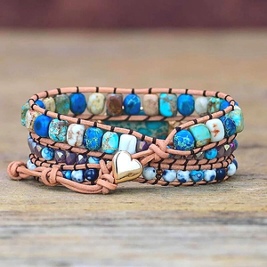 Braccialetti avvolgenti in pelle di lusso Bling Blue Heart Opal <span class=keywords><strong>Jaspers</strong></span> 3 fili braccialetto dichiarazione gioielli bohémien fatti a mano Bijoux - Product Image 5