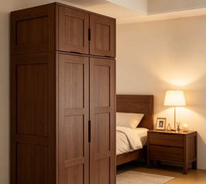 Armoire en bois moderne avec portes battantes style Shaker, en bois massif, meuble de chambre autoportant - Product Image 2