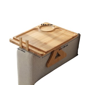 Plateau d'accoudoir de canapé en bois avec support pour téléphone, porte-gobelet et rangement pliable pour salon - Product Image 5