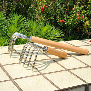 Stainless Steel Garden Rake Flat Head Wooden Handle Multi Use Outdoor Tool For Yard And Lawn Care - Product Image 1