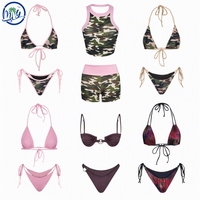 Ensemble de bikini camouflage, short de bain, maillot de bain, vêtements de plage, imprimé personnalisé, maillots de bain à nouer sur les côtés pour femmes, directement de l'usine
