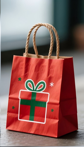 Bolsa de Papel Kraft Portátil con Asa Larga, Bolsa de Regalo Navideña, Bolsa de Color Rojo - Product Image 5