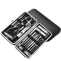 Ensemble de manucure et pédicure en acier inoxydable 5 en 1 de 19 pièces, avec coupe-ongles et cuillère à oreilles, emballage en boîte