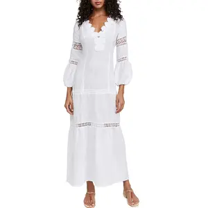 Le donne Vestiti di Bianco di Disegno Del Merletto Manica Lunga Beachwear Maxi Vestito