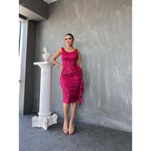 Robe de soirée 1661, taille naturelle, col carré, asymétrique, moulante, noire, à sequins, robe de cocktail - Product Image 2