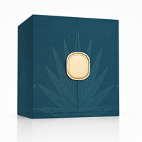 Boîte cadeau de luxe à double porte battante pour spiritueux, étui de présentation haut de gamme pour bouteille de tequila avec doublure intérieure à motif artistique personnalisé