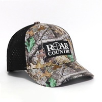 Casquettes de baseball pour hommes à 6 panneaux, design tendance, patch en caoutchouc personnalisé, impression camouflage numérique forêt, découpe laser, trous, pour la chasse en extérieur