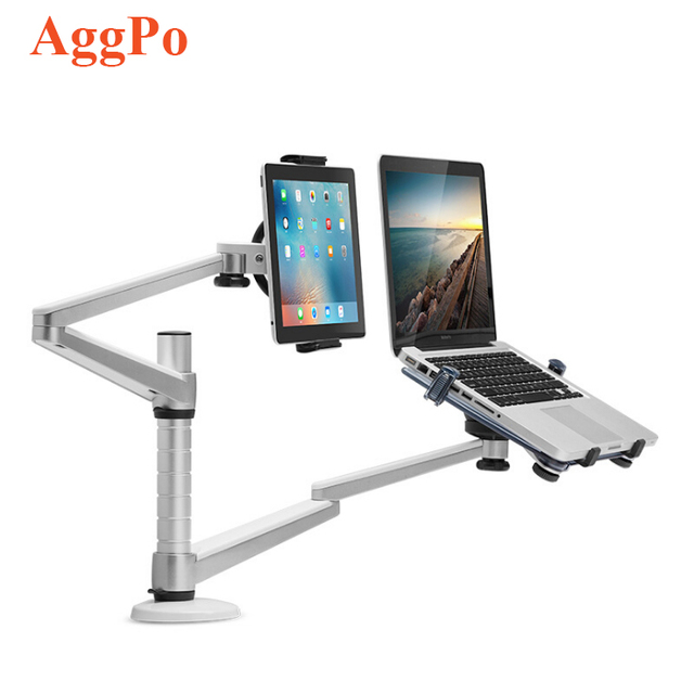 2 in 1 Dual Laptop Arm Height Adjustable Desk Mount Laptop Aluminum Stands for 10-15 Inches Notebook