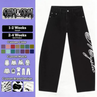Jeans amples à jambe large pour hommes, style urbain américain, avec logo personnalisé OEM et imprimé lettres, coupe décontractée