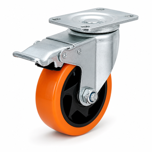 Roue pivotante robuste de 5 pouces avec bande de roulement en PU orange, silencieuse et protectrice pour le sol, pour chariot - Product Image 5