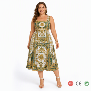 Robe sans manches sur mesure grande taille pour femme, imprimé Jardin de <span class=keywords><strong>Versailles</strong></span>, en mousseline, col carré, coupe trapèze, longueur midi, élégante, du FR 44 au 58 - Product Image 1