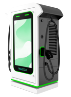 Borne de recharge pour véhicules électriques 80 kW avec écran publicitaire 43 pouces, support au sol, IP54, double connecteur, pour usage commercial