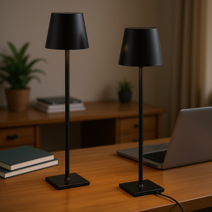 Lámpara de Escritorio Recargable D0100XU6IYY con Pantalla Cónica Negra, Control Táctil, LED 2700K, Diseño Minimalista, Alimentada por Batería - Product Image 2