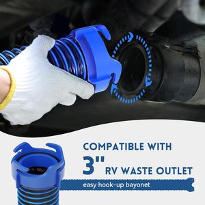 Kit de Manguera de Desagüe para Autocaravana de <span class=keywords><strong>3</strong></span> Pies, Negro/Azul, TPE/PVC, Conector Giratorio de 90 Grados, Adaptador de Visión Clara, 2 Tapas de Almacenamiento - Product Image 3