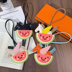 Playful Pegasus Watermelon Leather Bag Charm Cute Cartoon Design Portable Key Ring Sweet Gift <b>for</b> Girls - Product Image 1