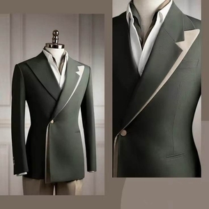 Costumes pour hommes élégants vert foncé et <span class=keywords><strong>beige</strong></span>, sur mesure, revers en pointe, blazer de <span class=keywords><strong>mariage</strong></span>, smoking, <span class=keywords><strong>costume</strong></span> ajusté pour hommes, 2 pièces - Product Image 2