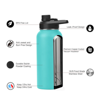 Botol air panas ukuran besar 64oz, botol air panas dinding ganda, termos olahraga baja tahan karat, kendi air untuk Gym dengan Paracord