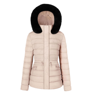 Women’s Solid Color Nylon Hooded <b>Jacket</b> Faux <b>Fur</b> <b>Lined</b> Knitted Winter Warm Thick Plush Coat with Zipper Custom Design - Product Image 1