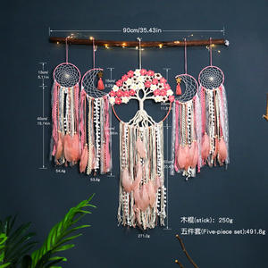 Ensemble <span class=keywords><strong>attrape</strong></span>-rêves artificiels faits à la main en bois naturel <span class=keywords><strong>pour</strong></span> la décoration intérieure de la maison mur et chambre à coucher - Product Image 4