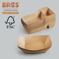 Boîte à frites en papier kraft biodégradable et recyclable à deux compartiments, jetable, avec finition mate, pour snacks
