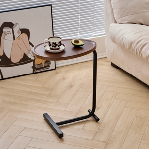 C-Shaped Console <b>Table</b> Wheels Oval Wooden Top Metal Frame Mobile End <b>Table</b> Sofa <b>Bedside</b> Cozy Narrow Snack Living Room Furniture - Product Image 3