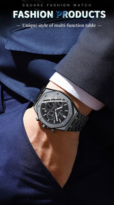 Reloj de pulsera deportivo de acero inoxidable para hombre, cronógrafo de 3 esferas, <span class=keywords><strong>con</strong></span> mecanismo plateado, fase lunar, nuevo diseño - Product Image 2