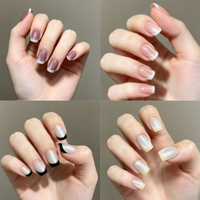 Faux ongles carrés en ABS faits à la main, style français, longueur moyenne, réutilisables, application facile, cadeau de Noël