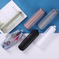 Trousse à crayons et étui cylindrique à fermeture éclair en maille transparente colorée, de haute qualité, avec logo personnalisé, pour papeterie créative
