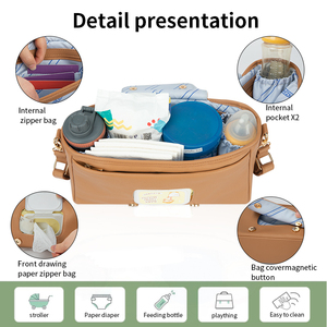 Organizador de Cochecito de Bebé Personalizado de Cuero Vegano con Portavasos, Organizador de Cochecito, Bolsa de Pañales <span class=keywords><strong>para</strong></span> Mamá - Product Image 4