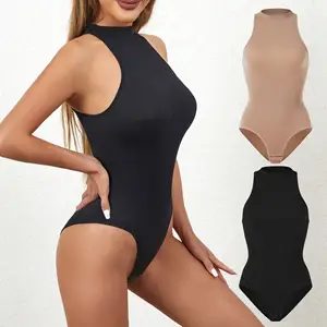 2024 New Women's Round Neck Open Crotch Sexy ärmellose nahtlose gerippte Bauch kontrolle One Pieces Jumps uit Thong Body Shaper