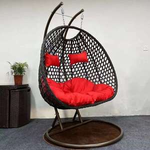 Modern Double Egg Rattan Swing <b>Chair</b> Outdoor Patio <b>Hanging</b> <b>Chair</b> with Metal Stand for Courtyard Park Hotels - Product Image 1