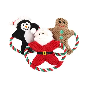 Cross-Border Christmas Plush Dog Toy Molar Interactive Sounding Pet Toy Cartoon Cotton String Plush Pet Supplies