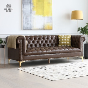 التخصيص رمادي الأخضر البحرية الأزرق الأسود تان البني النسيج المخملية تشيسترفيلد غرفة المعيشة جودة عالية فو أريكة جلدية - Product Image 2