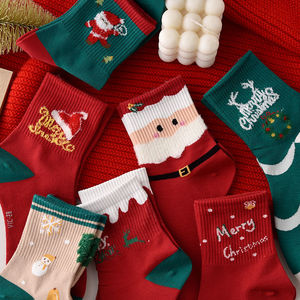 Chaussettes en coton pour femmes, motif Noël, vente en gros, dessin animé Père Noël, chaussettes <span class=keywords><strong>de</strong></span> fête, technique tricotée, logo intégré, automne - Product Image 3
