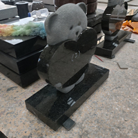 Vente en gros usine, personnalisation : Pierre tombale commémorative pour enfants en granit noir poli, sculptée à la main, motif ours en peluche et cœur