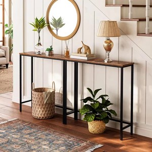 Petite table d'entrée Petite entrée avec cadre en acier <span class=keywords><strong>Console</strong></span> étroite marron et noir <span class=keywords><strong>rustique</strong></span> - Product Image 5