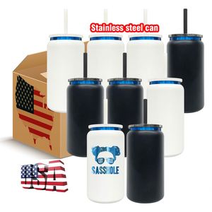 <b>Metal</b> Double Wall Insulated 16oz Tumbler Cups Laser Engraving Blue Plated Underneath Powder Coated Stainless Steel Beer Can - Product Image 1