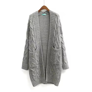 Cardigan long en tricot respirant pour femme, ouvert sur le devant, idéal pour l'automne et l'hiver, vente en gros - Product Image 4