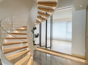 VIKO 2023 Top Quality Pure White Slate Curved Staircase Spiral Staircase LED Staircase Indoor