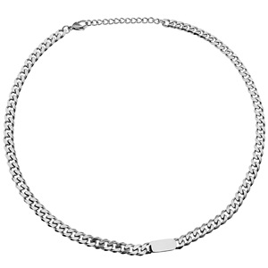 Collier chaîne cubaine |   Chaîne à maillons en acier inoxydable poli avec plaque gravée, extenseur réglable, bijoux unisexe - Product Image 1