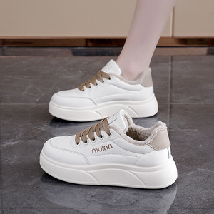 Zapatos de invierno para mujer, de microfibra, de terciopelo, cálidos, blancos, con suela gruesa, ligeros, resistentes al desgaste, con cordones delanteros A61 - Product Image 4