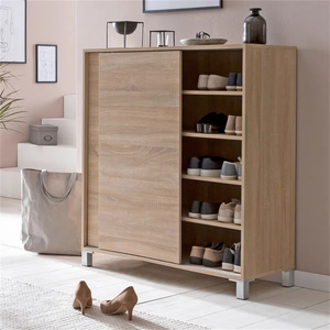 <span class=keywords><strong>Meuble</strong></span> à chaussures moderne en bois pour la maison, 8 compartiments, avec protection murale arrière fermée et portes coulissantes, gain de place pour couloir - Product Image 5