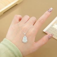 Collier pendentif gourde en argent pur S999 avec calcédoine blanche, bijou porte-bonheur en forme de gourde pour femme