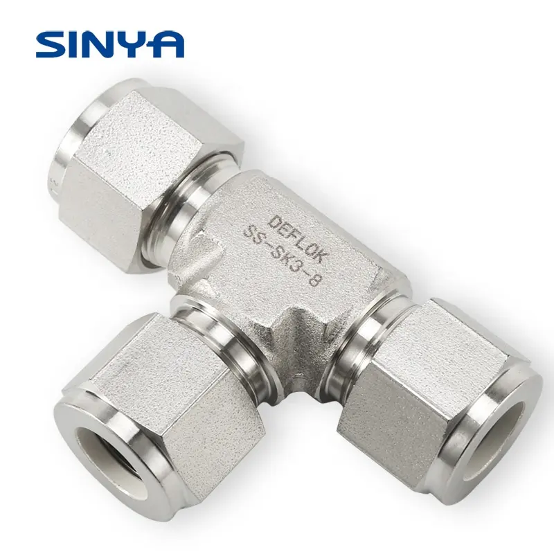 Instrument Double Ferrule Compression Connectors 1/16"~1" Stainless Steel 316 Swagelok Tube Fitting Equal Tee Fitting Union Te