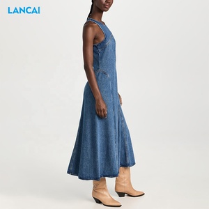 2025 verano nuevo producto vestido de mezclilla dobladillo plegable moda elegante Venta caliente sin mangas <span class=keywords><strong>Maxi</strong></span> vestido - Product Image 5