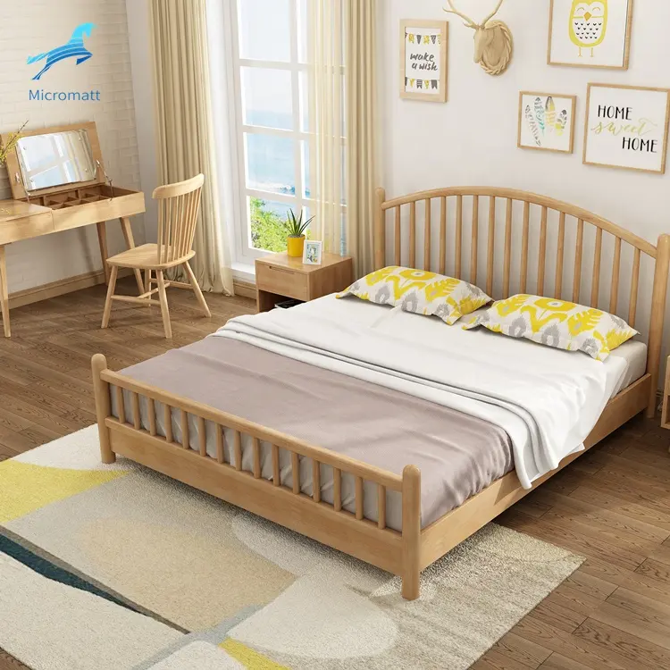 Gran oferta de muebles de dormitorio, color de registro, cama de tablones de madera maciza tamaño queen de 150cm