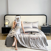 Parure de lit personnalisable en soie lavée et soie glacée brodée, simple, avec bordure passepoilée, drap de lit, housse de couette et taies d'oreiller doux et rafraîchissants