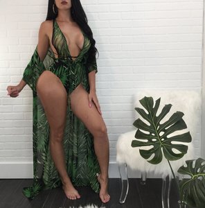 <strong>Cover</strong> <strong>Ups</strong> <strong>Swimwear</strong> Deep V Two Piece Swimsuit Women Leaf Printing Bathing Suit <strong>Cover</strong> <strong>Ups</strong> for Woman - Product Image 2
