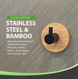 Gancho de madera de bambú de acero inoxidable YOTO Sin perforación Sin rastro Adhesivo fuerte Gancho de toalla de madera <span class=keywords><strong>Puerta</strong></span> de <span class=keywords><strong>baño</strong></span> Muestra gratis - Product Image 2